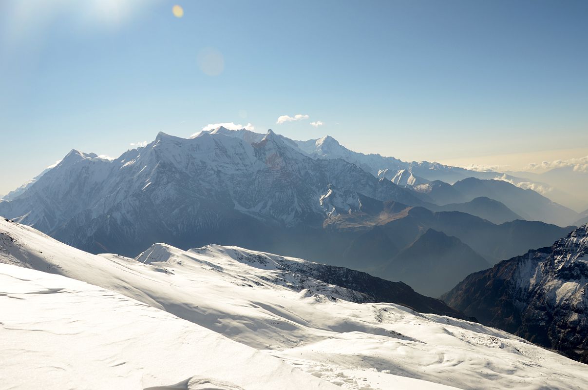 04 Tilicho Peak, Nilgiri North, Nilgiri Central, Nilgiri South, Annapurna Northwest Face, Annapurna Fang, and Annapurna South Morning From The Ridge Above Kalopani Climbing Dhampus Peak 